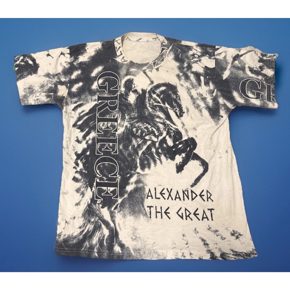 VINTAGE Alexander The Great Greece AOP All over print T Shirt Size L White